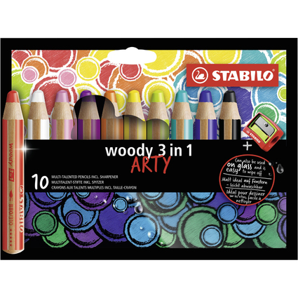 STABILO Multitalentstift woody 3 in 1, 10er Karton-Etui ARTY