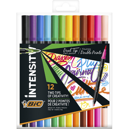 BIC Fasermaler DUAL BRUSH, 2in1, 12er Etui, farbig sortiert