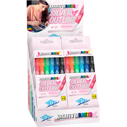 WEDO Kreativmarker SILVER + OUTLINE, 6er Etui im 8er Display