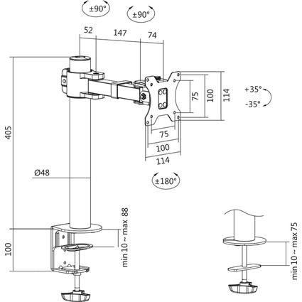 LogiLink TFT-/LCD-Monitorarm, Armlnge: 199 mm, schwarz