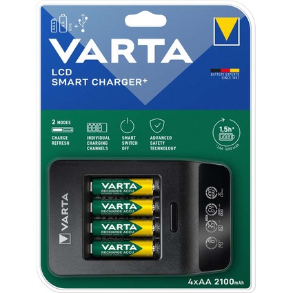 VARTA Ladegert LCD Smart Charger+, inkl. 4x Mignon AA Akkus