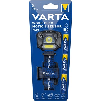 VARTA Kopflampe "Work Flex Motion Sensor H20", inkl. 3x AAA