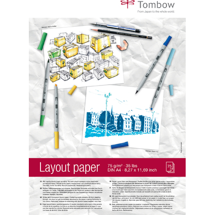 Tombow Layoutblock, DIN A4, blanko, 75 g/qm, wei