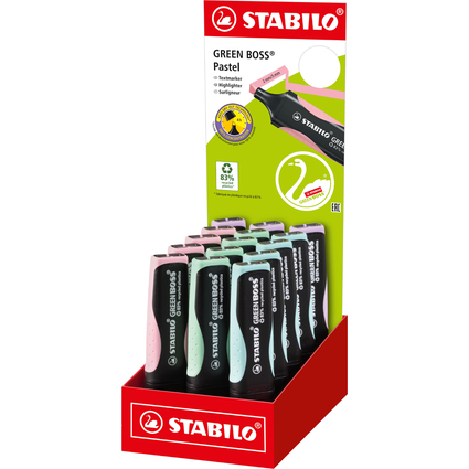 STABILO Textmarker GREEN BOSS Pastel, 15er Karton-Display