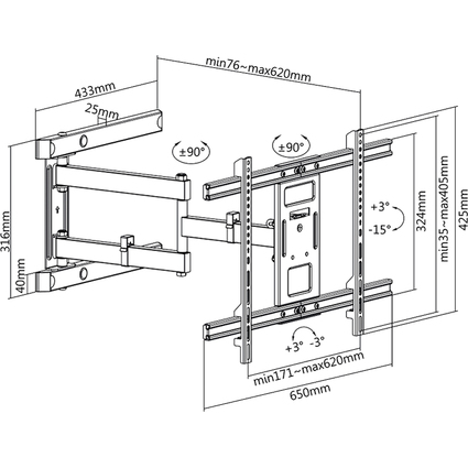 LogiLink TV-Wandhalterung Full Motion, fr 93,98 - 203,20 cm