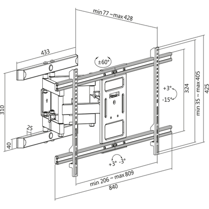 LogiLink TV-Wandhalterung Full Motion, fr 109,22 - 228,60cm