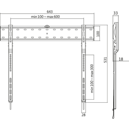 LogiLink TV-Wandhalterung, flach, fr 109,22 - 203,20 cm