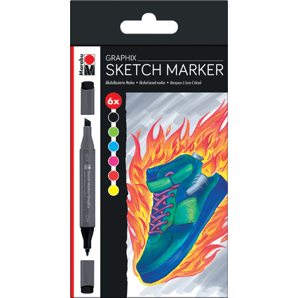 Marabu Sketch-Marker Graphix "HEAT", 6er Etui