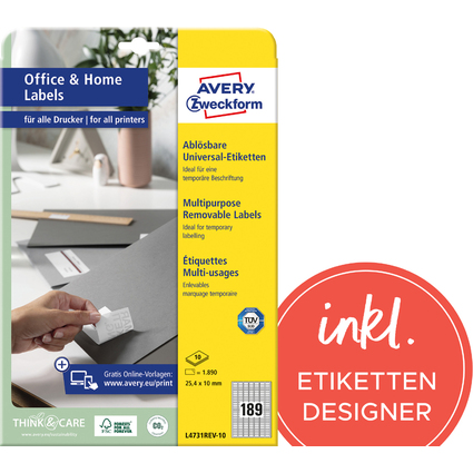 AVERY Zweckform Universal-Etiketten, 25,4 x 10 mm, wei