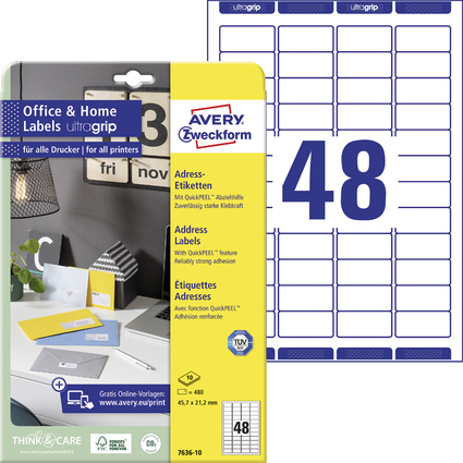 AVERY Zweckform Absender-Etiketten Home Office, 45,7x21,2 mm