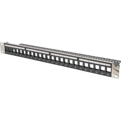 DIGITUS 19" Keystone Patch Panel, 24 Port, 1 HE, schwarz