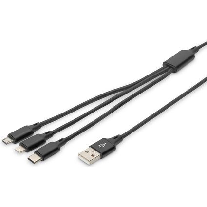 DIGITUS 3-in-1 Ladekabel, USB A-Lightning + Micro USB+USB-C