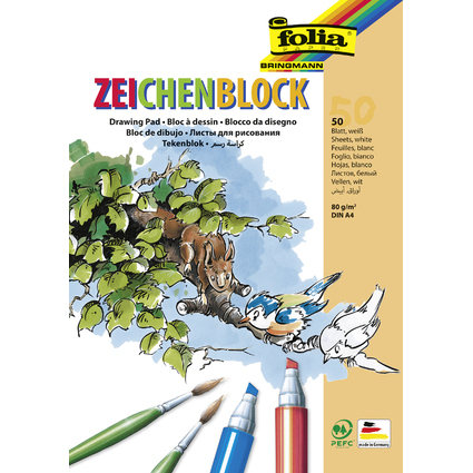 folia Zeichenblock, 80 g/qm, DIN A4, 50 Blatt