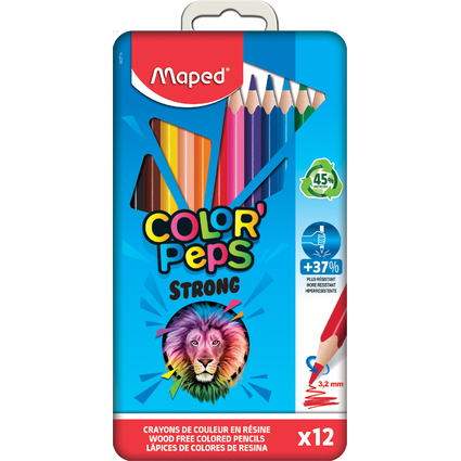 Maped Dreikant-Buntstift COLOR'PEPS STRONG, 12er Metalletui