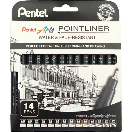 PentelArts Permanent Fineliner Pointliner, 14er Set