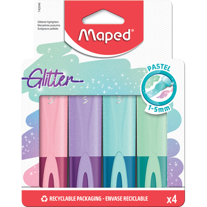 Maped Textmarker Glitter PASTEL, 4er Kartonetui