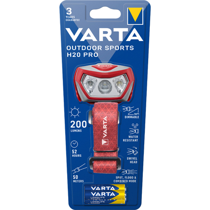 VARTA LED-Kopflampe "Outdoor Sports H20 Pro", rot/grau