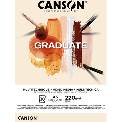 CANSON Studienblock GRADUATE MIXED MEDIA, natur, DIN A5