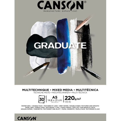 CANSON Studienblock GRADUATE MIXED MEDIA, grau, DIN A5