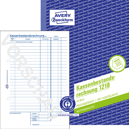 AVERY Zweckform Formularbuch "Kassenbestandsrechnung", A5