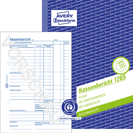 AVERY Zweckform Recycling-Formularbuch "Kassenbericht", A5