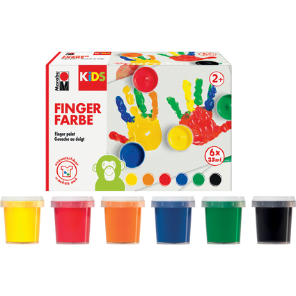 Marabu KIDS Fingerfarbe, 35 ml, 6er Set, farbig sortiert