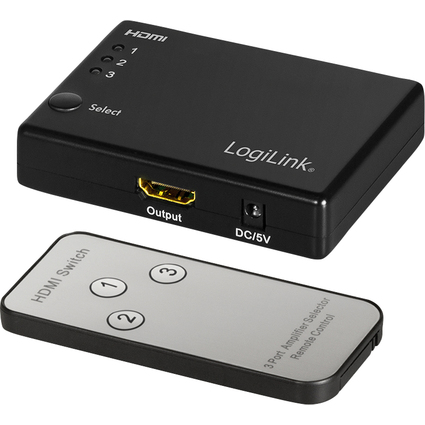 LogiLink Full HD Small HDMI Switch, 3-fach, schwarz