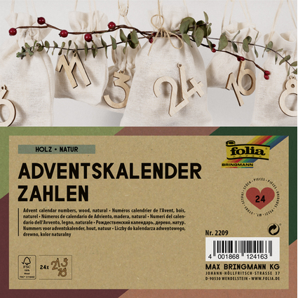 folia Adventskalender-Holzzahlen, natur