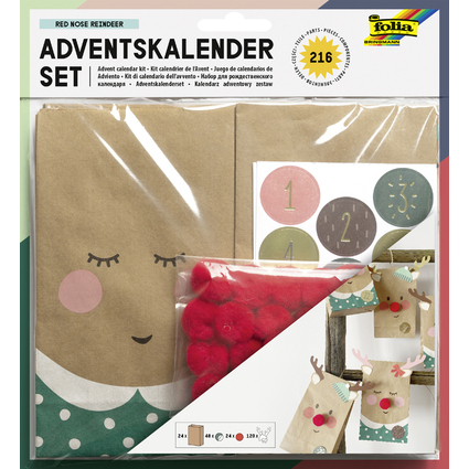 folia Adventskalender-Set RED NOSE REINDEER, 216-teilig