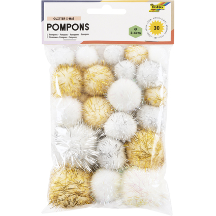 folia Pompons GLITTER X-MAS, Gren sortiert