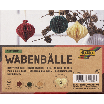 folia Wabenblle CHRISTMAS, 3er Set Kugeln