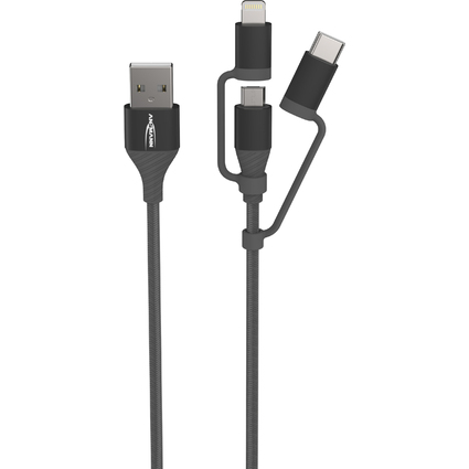 ANSMANN 3in1 Daten- & Ladekabel, Lightning/USB-C/Micro-USB