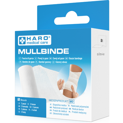 HARO Mullbinde elastisch, wei, 60 mm x 4,0 m, 2er Set