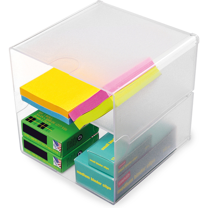 deflecto Organisationsbox Cube, 2 Fcher, glasklar