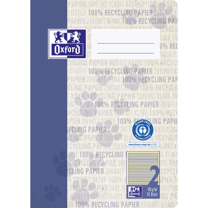 Oxford Schulheft "Recycling", DIN A5, 16 Blatt, Lineatur 2