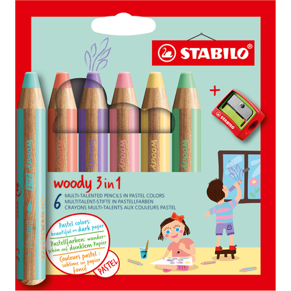 STABILO Multitalentstift woody 3 in 1, 6er Etui Pastell