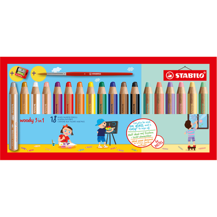 STABILO Multitalentstift woody 3 in 1, 18er Etui Pastell