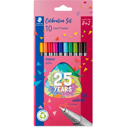 STAEDTLER Fineliner triplus, 8 + 2 Celebration-Set