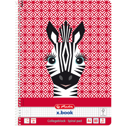 herlitz Collegeblock "Cute Animals Zebra", DIN A4, kariert