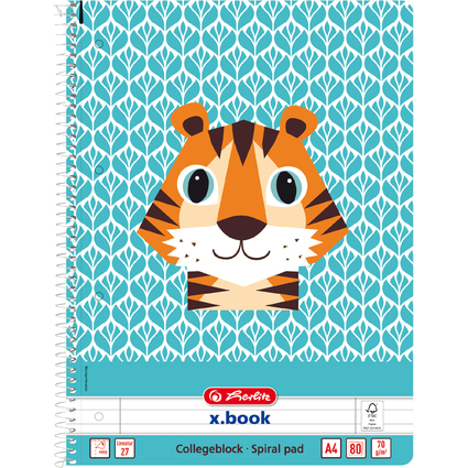 herlitz Collegeblock "Cute Animals Tiger", DIN A4, liniert