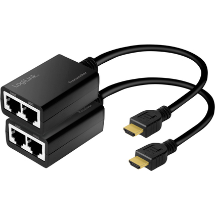 LogiLink HDMI Extender Set ber LAN, Pigtail, 30 m, schwarz