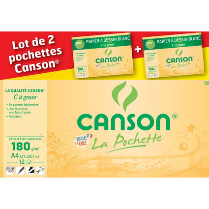 CANSON Zeichenpapier "C"  Grain, DIN A4, 2er Set