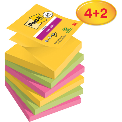 Post-it Haftnotizen Super Sticky Z-Notes, 76 x 76 mm, 4+2