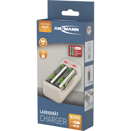 ANSMANN Ladegert "Basic II", mit 2 x AA Akkus 1.300 mAh