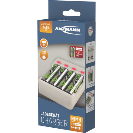 ANSMANN Ladegert "Basic IV", mit 4 x AA Akkus 1.300 mAh