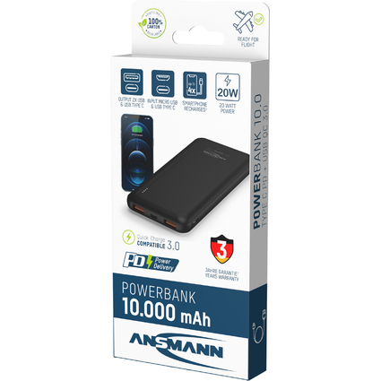 ANSMANN Mobiler Zusatzakku PB320PD, 10.000 mAh, schwarz