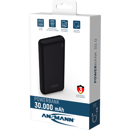 ANSMANN Mobiler Zusatzakku PB212, 30.000 mAh, schwarz