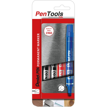 Pentel Permanent-Marker N60, Keilspitze, 4er Etui, sortiert