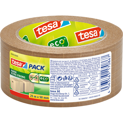 tesapack PAPER ULTRA STRONG Verpackungsklebeband, 50mm x 25m