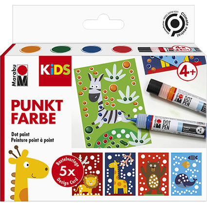 Marabu KiDS Punktfarbe Dot Pen Set "Tiere", 4 x 25 ml